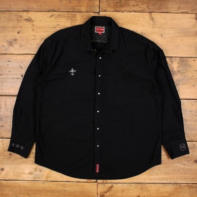 Hilfiger Denim Denim Snap Hemd XL Herren Baumwolle bestickt Workwear schwarz