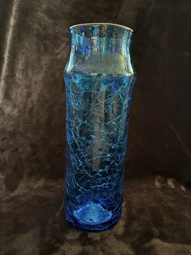 Blenko Crackle 7227L Turquoise Blue Glass Vase