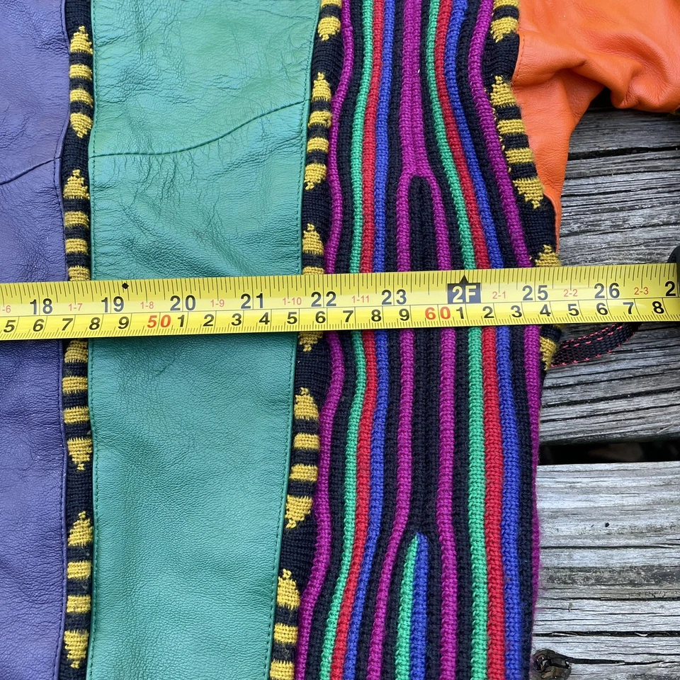 Винтажный MONDO UOMO свитер coogie стиль кожи/шерсти сделано в Италии цветной XL - Изображение 3 из 4