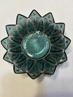 Vintage Teal Glass Starburst Dish 5.5” Sunflower Bowl Scalloped Petal Edge MCM