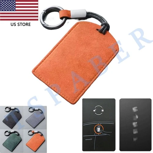Suede Smart Key Case Cover Keychain Remote Key Fob For Tesla Model Y 3 NFC Card