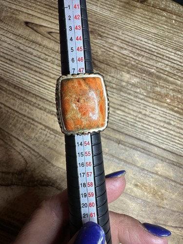 Vintage Barse Piazza Ring Orange Sponge Coral Stone Bronze Gold Toned 6.5 - Picture 15 of 16