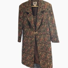 Stella Louse for KB Vintage Floral Tapestry Long Coat Skirt Suit Set14 w