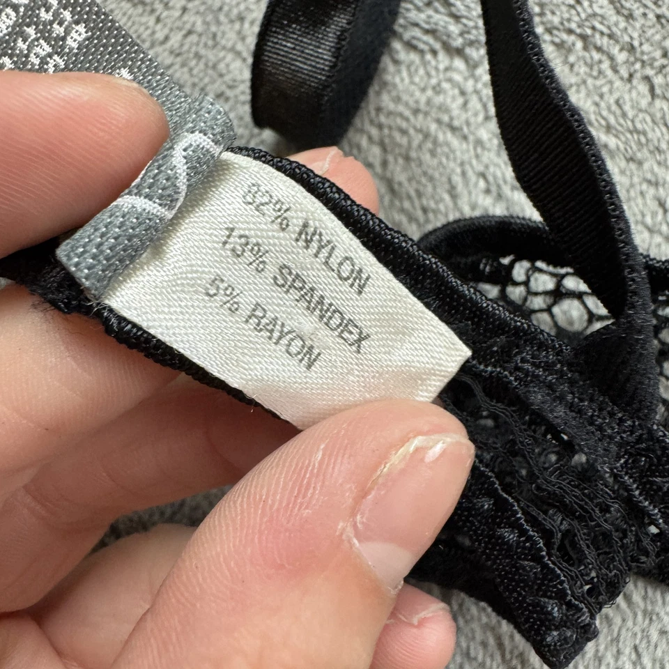 Aubade Sauvage 胸罩女式 34C 黑色蕾丝蝴蝶结法国内衣花卉刺绣 — 第 4/4 张图片