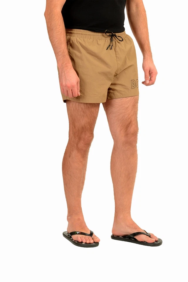 Pantalones Cortos de Natación Hugo Boss Para Hombre Mooneye QuickDry Marrón Estampado de Logotipo EE. UU. 2XL IT 56 Foto 3 de 4