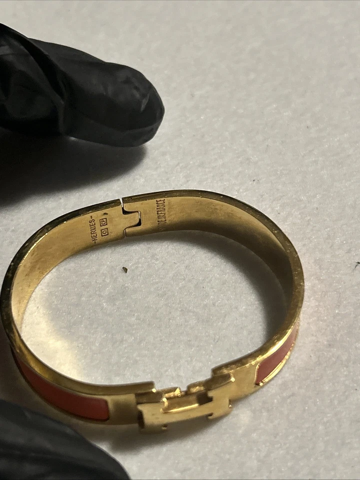 Brazalete Brazalete HERMES Caramelo Naranja Esmalte Estrecho Oro Clic Clac H Sin Caja Foto 4 de 4