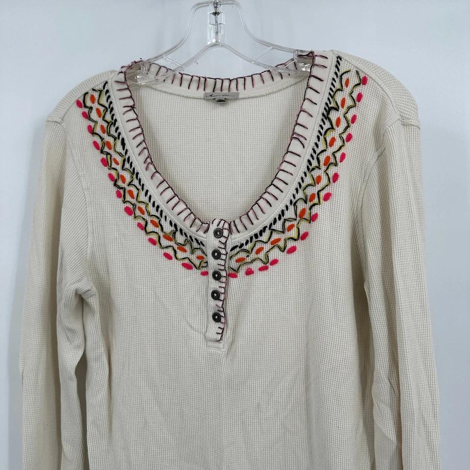 Top Henley Mod O Doc para mujer talla L bordado boho cottagecore tejido gofre Foto 2 de 4