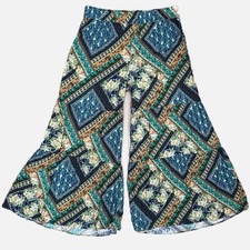Johnny Was Pants Womens L Blue Floral Paisley Wide Leg Indie Bohemian Luxury