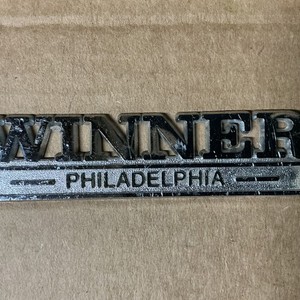 WINNER AUTO DEALERSHIP CHROME NAMEPLATE PHILADELPHIA PENNSYLVANIA  USED STICKON