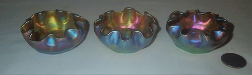 MINT SIX ANTIQUE L.C.T. TIFFANY FAVRILE USA GOLD ART GLASS SALT BOWL LCT STUDIOS - Picture 5 of 12