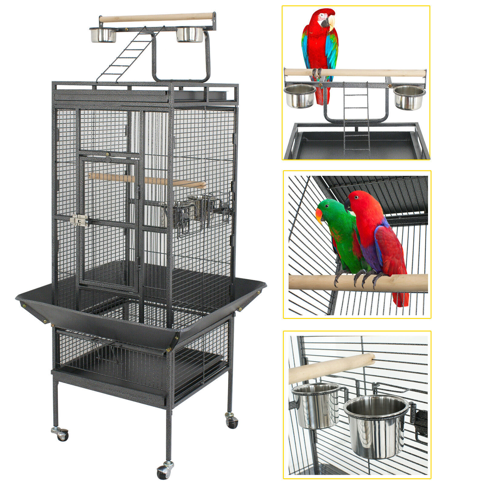 Steel Top Play Pet Supplies Parrot  With Rolling Stand