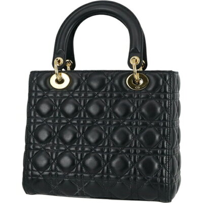 Dior 2WAY Bag Lady Women Medium Bag Cannage Lambskin Black Gold