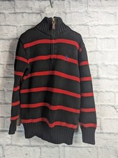 Polo Ralph Lauren Boy's 1/4 Zip Black Red Stripe Sweater Small 8