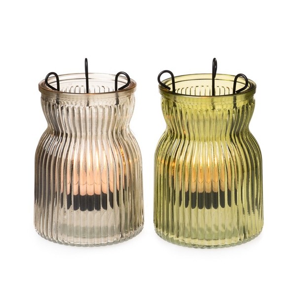 Windlicht Mit Teelichthalter 2Fb.Sort. Glas Teelichthalter Ø8Cm H10Cm Klar/GrüN-image