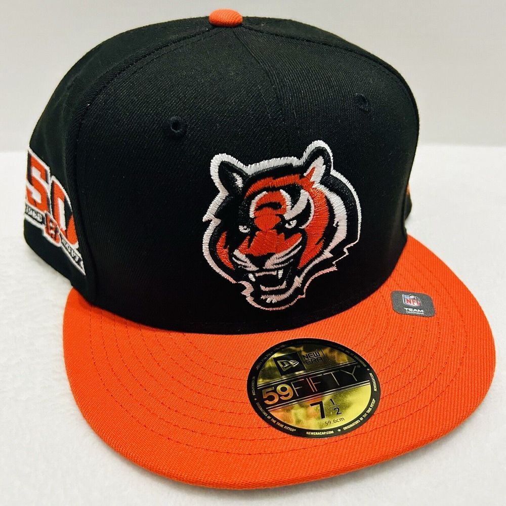 New Era Cincinnati Bengals 50 Years Patch 2-Tone 59FIFTY Fitted Hat Black 7 1/2
