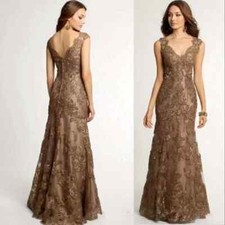 Lace Of Elegant Mother Bride Dresses V-Neck Brown Applique Mermaid Wedding Gowns