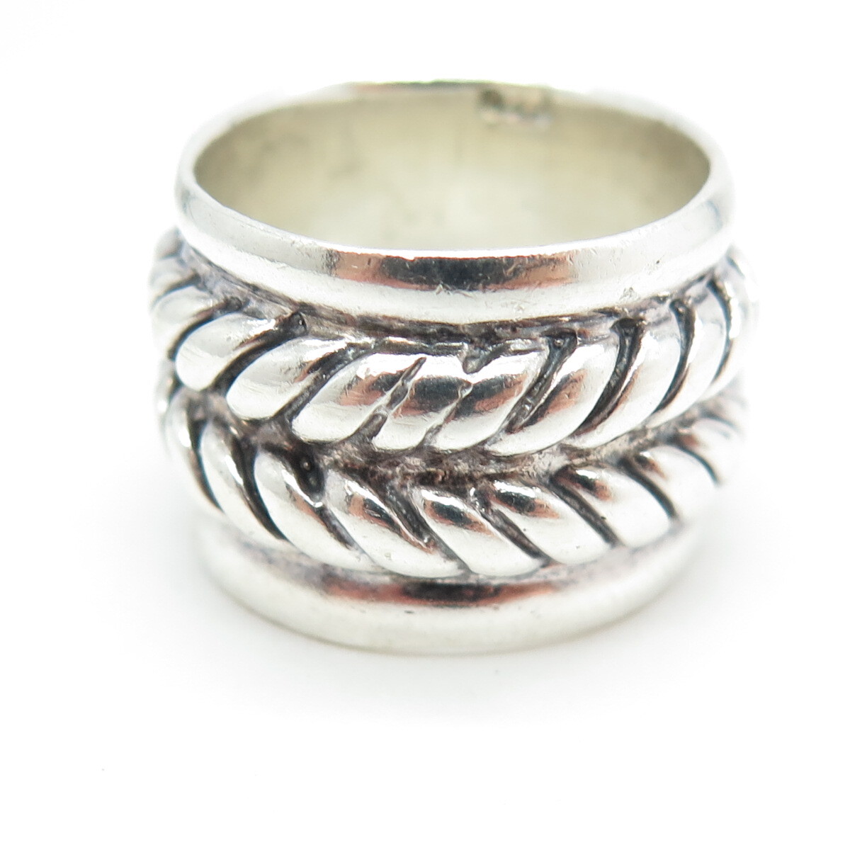925 Sterling Silver Vintage Twisted Rope Wide Band Ring Size
