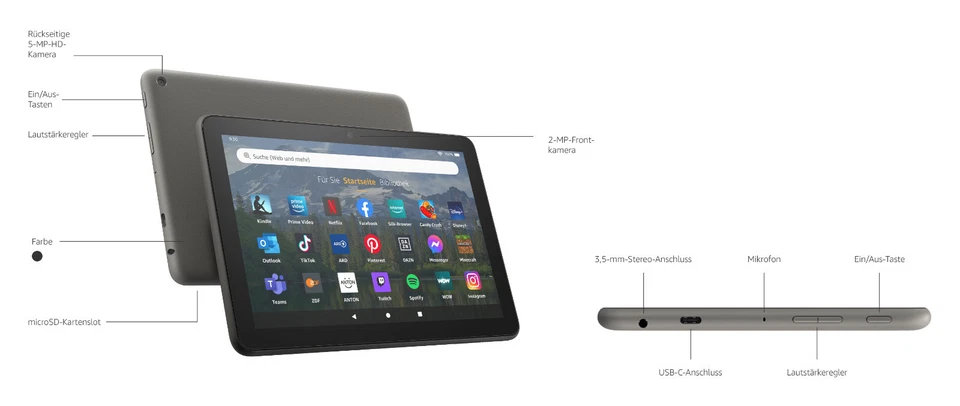 ✅ Amazon Fire HD 8 Plus-Tablet 8" HD-Display 32 GB 3 GB RAM grau*Kabellos Laden* - Bild 2 von 4