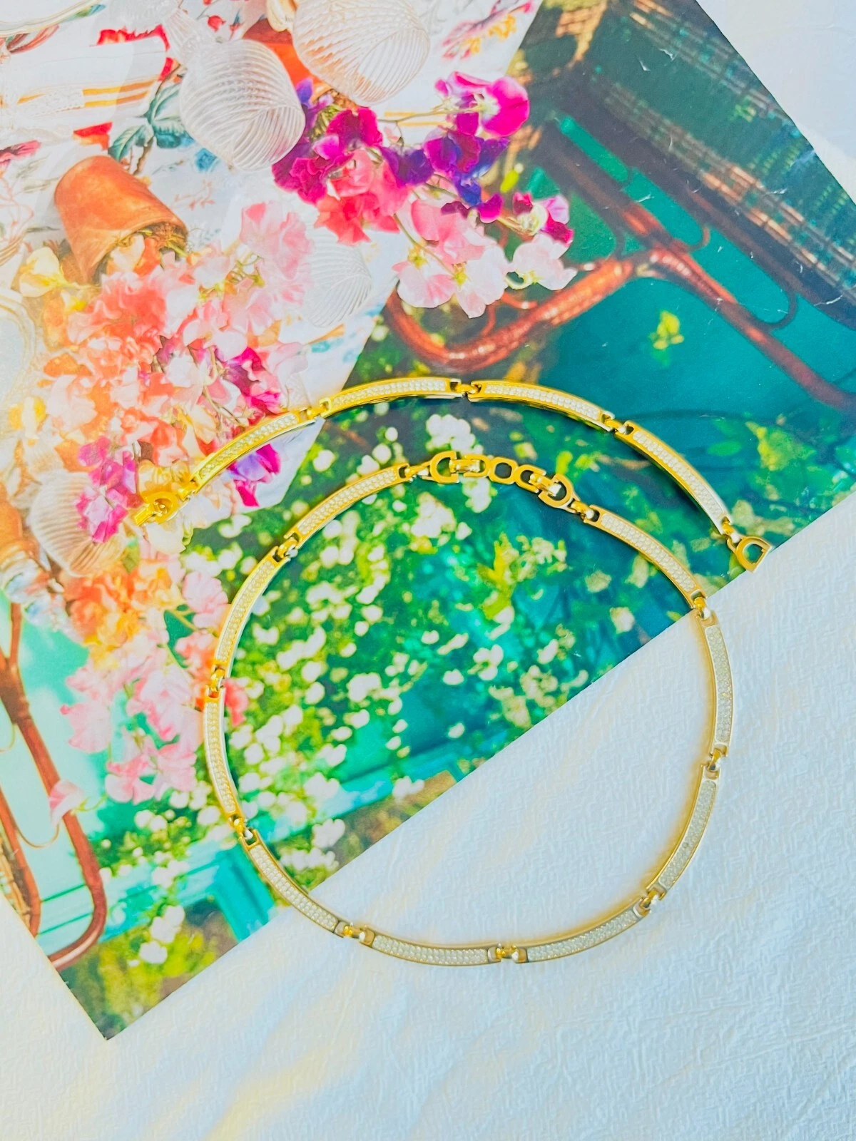 Bracelet collier ras du cou Christian Dior vintage années 80 unisexe cristaux interconnectés