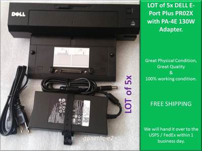Lot of (5) Dell Docking Station E Port Plus PR02X with PA-4E 130W