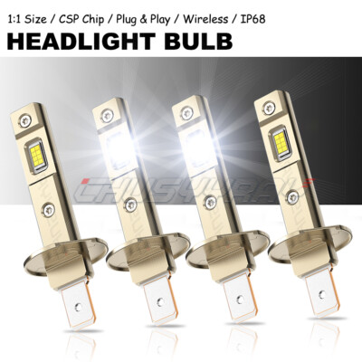 4x H1+H1 6500K Super Bright White 4000LM DRL LED Headlight Bulb Kit High Beam