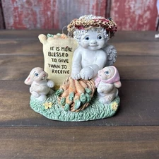 DREAMSICLES 1999 Cherub Angel 2 Rabbits Signed 10692 It Is More Blessed To Give
