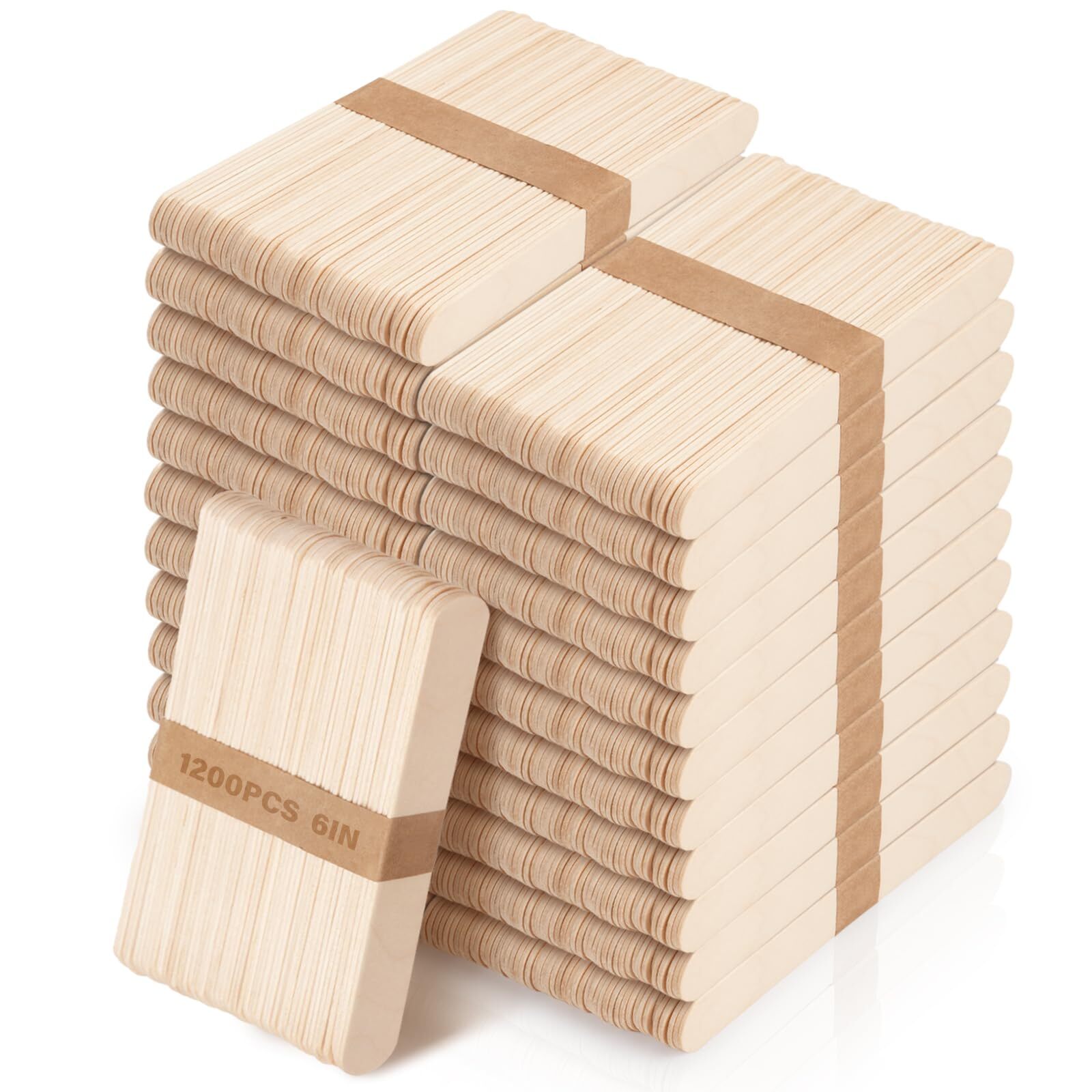 1200 Pieces Jumbo Wooden Craft Sticks, 6 Inch Multi-Purpose Wood Popsicle Cra...