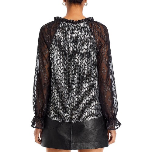 Cupio Womens Black Sequined Blouse Top L BHFO 2452 - 第 2/2 張圖片