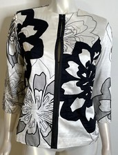 Chicos Black White Acalia Jacket 0 S 4 Blocked Floral Embellished Embroidered