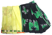 Indian Printed Saree Women Wrap Dress Craft Fabric Lot 2 Used Vintage Saris 5YD