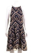 Anthropologie HD in Paris Womens Blue Floral Puckered Tiered Trapeze Dress S