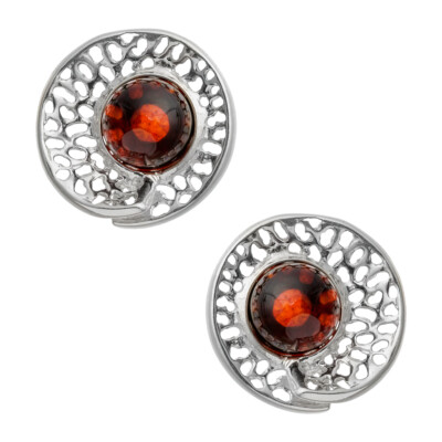 Incredible Genuine Baltic Amber Earrings 925 Sterling Silver Cognac Color