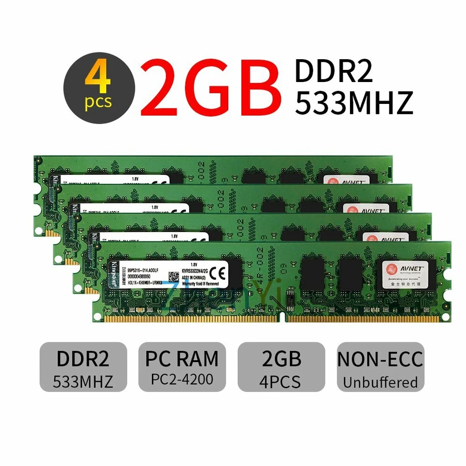 16GB 8GB 4GB 2GB DDR2 533MHz PC2-4200U KVR533D2N4/2G DIMM Memory Kingston LOT BT - Image 3 of 4