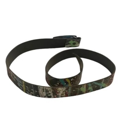 Handmade Color Splash Leather Black Belt Silver Tone‎ Hardware (NWOT) Skinny Black Leather Western Dress Belt Silver Tarnished  main image 3