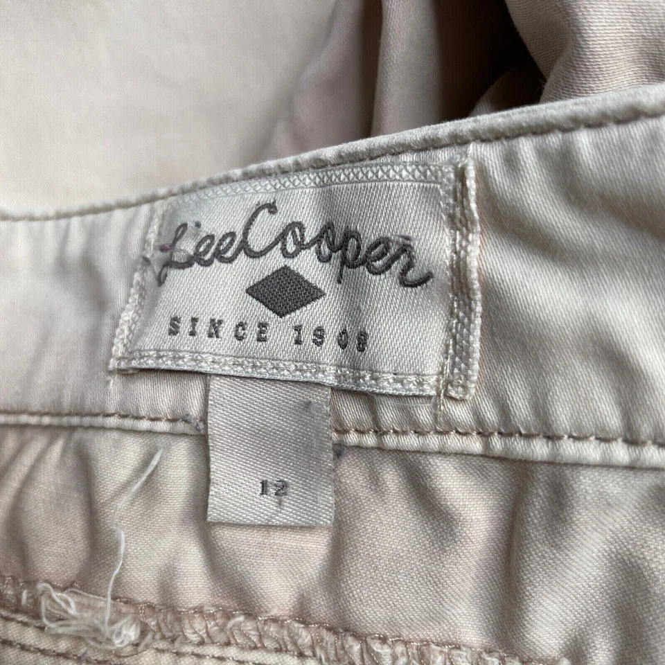 Lee Cooper Straight Canvas Chino Pants Womens Size 12 Waist Beige Casual Style - Image 3 of 4