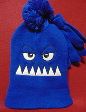 MONSTER Grumpy Face 2 Pc. Beanie Stocking Hat w/ Gloves NEW w/ TAGS