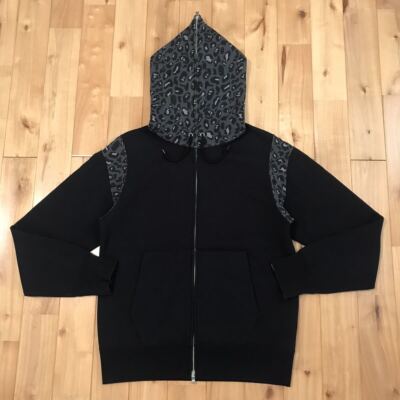 BAPE Leopard camo college logo full zip hoodie Black A Bathing Ape