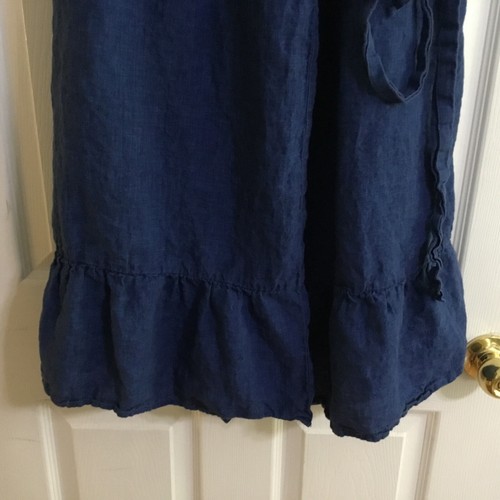 Boden Nancy Leinen Midikleid Rüschen Wickel Bindeband Taille blau Gr. 8P ärmellos - Bild 4 von 8