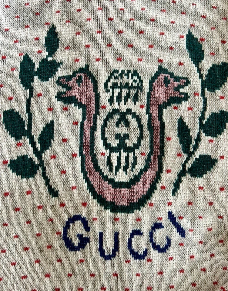 Suéter de Lana GUCCI Crema Rojo Isla Justa Logotipo Cresta Serpiente Para Hombre Talla S Foto 2 de 4