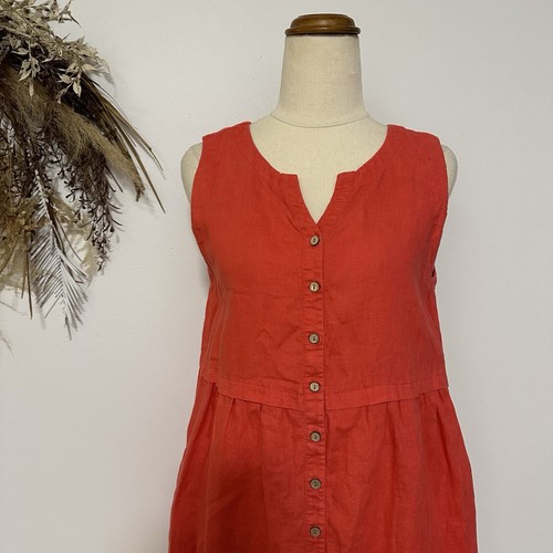 C&C California Linen Tunic Dress Size XS RED CASUAL Boho button Up Sleeveless - Picture 4 of 8