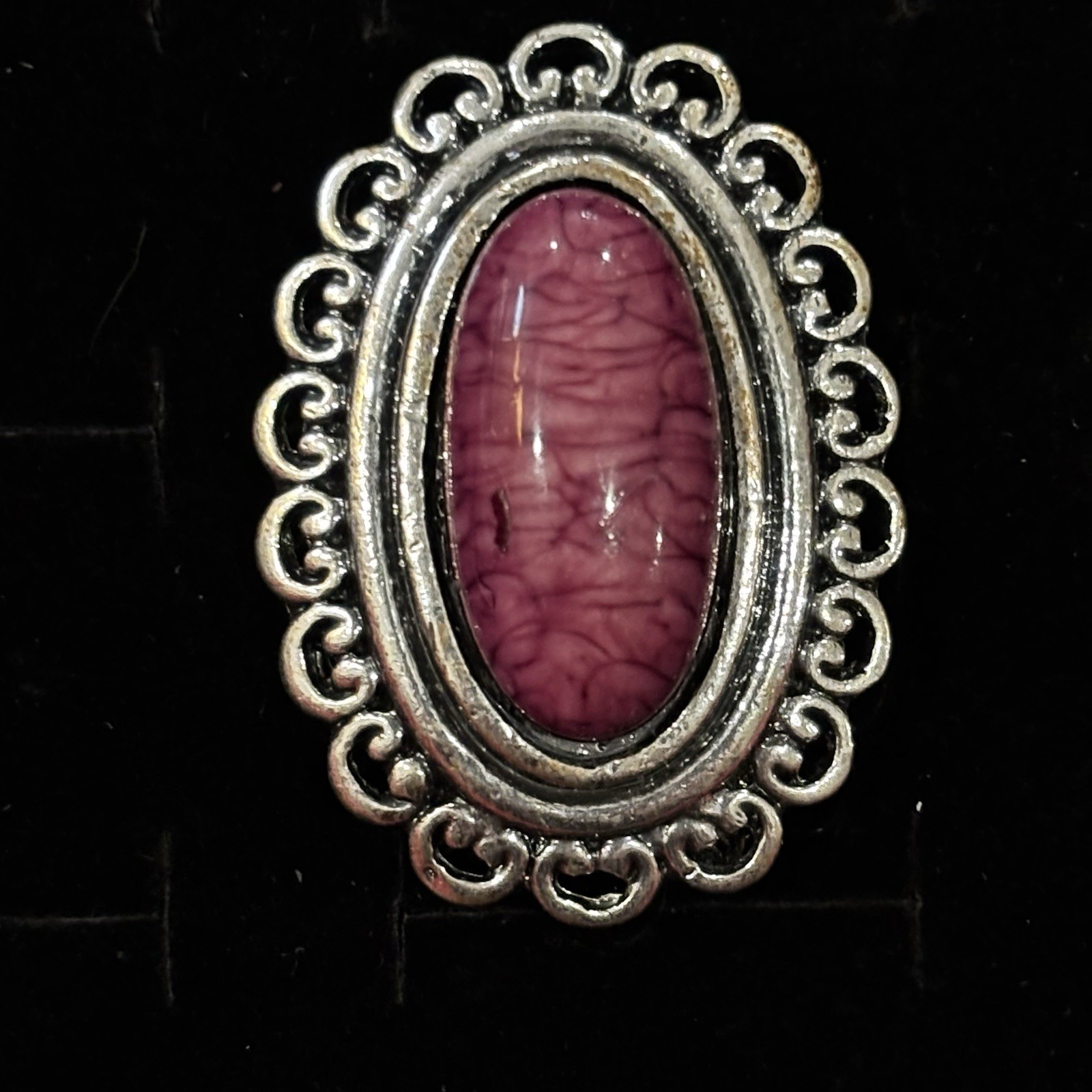 Adjustable Silver Tone Statement Ring Oval Purple… - image 2