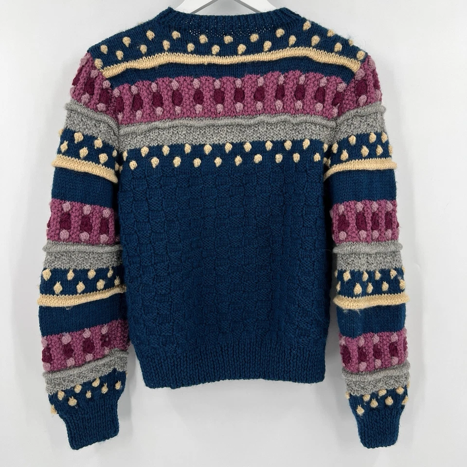 Vintage Retro 100% Pure Wool Knit Pom Pom Sweater Made In Uruguay Size Small - Image 4 of 4