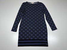 Michael Kors dress womens S navy blue print long sleeve shift stretchy elegant