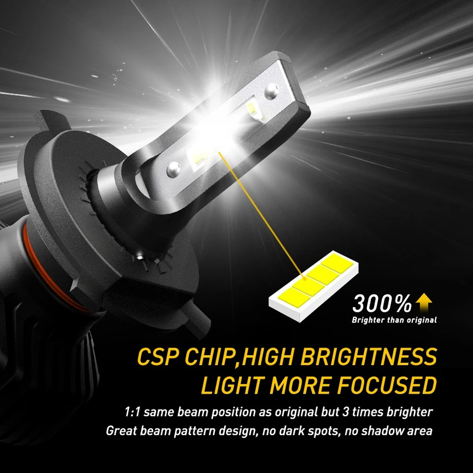 H4 LED White Headlight Bulbs Kit High Low Beam Super BRight 30000LM AUXITO 2/4X - Изображение 3 из 4
