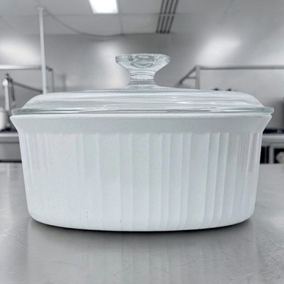 CorningWare F-1-B French White 2.5L Round Casserole Dish w/ Pyrex Lid USA