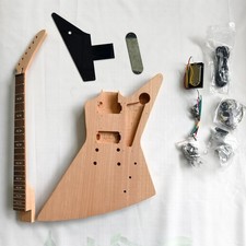US Warehouse DIY Explorer Unfinished Electric Guitar Kit Mahogany Body  Neck