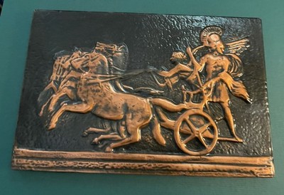 Vtg Mid Century Art Hammered Copper Wall Plaque Roman or Greek Chariot Warrior