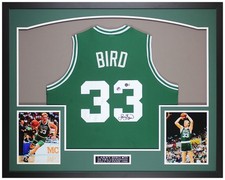 Larry Bird Autographed & Framed Green Boston Jersey Beckett Certified