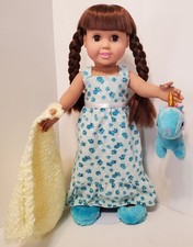 NEW Unicorn-Teal 4-pieces Ruffle Sleep Set-18" doll American Girl-Nightgown