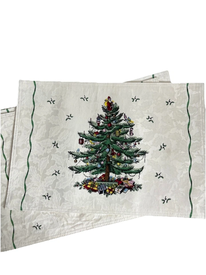 Spode Classic Damask Christmas Tree Placemats Set of 8 Vintage Pristine - Image 4 of 4